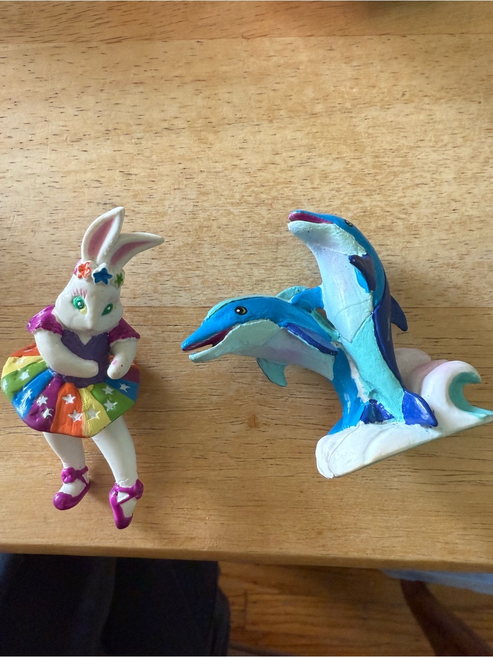 Lisa Frank Rainbow Skirt Bunny & Blue Dolphin Figurine Duo vintage